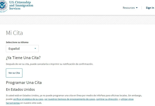 Nuevo formulario de solicitud de citas con USCIS