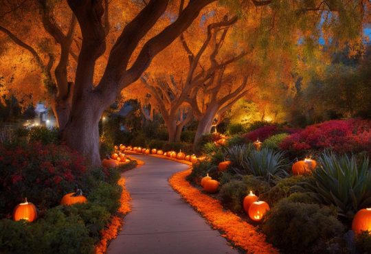 Un sendero en Santa Mónica,California, que exhibe miles de calabazas talladas