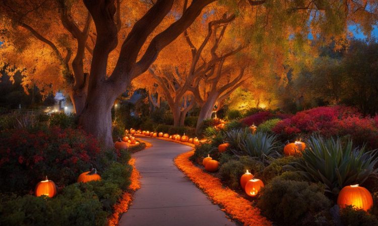 Un sendero en Santa Mónica,California, que exhibe miles de calabazas talladas